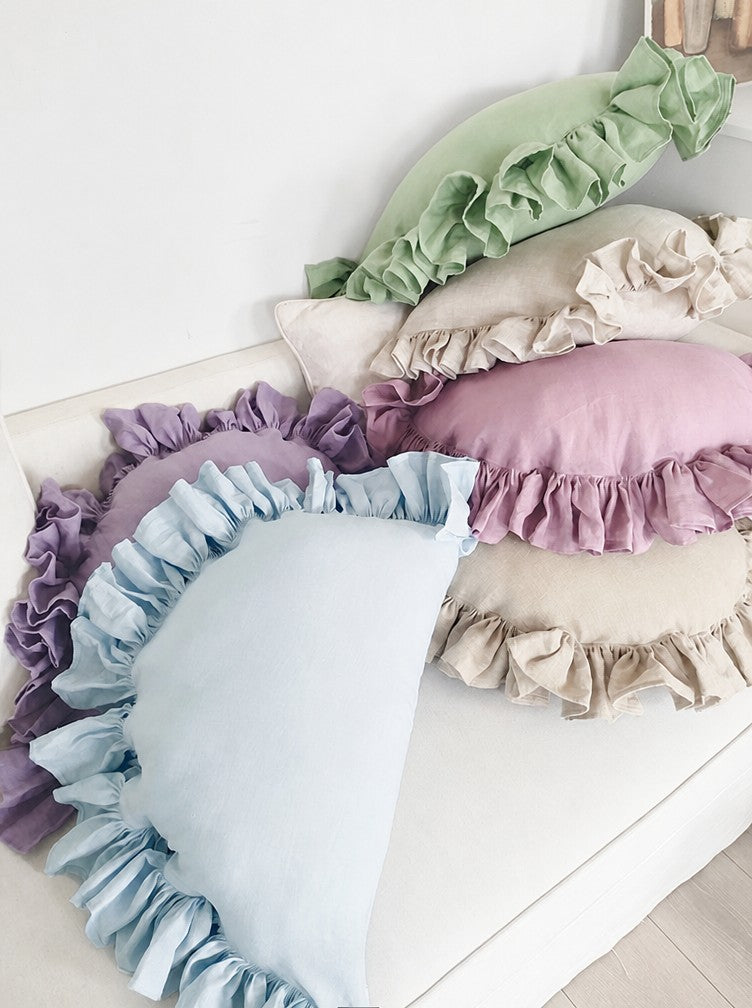 Ruffled Linen Pillow Cover - Soft Pastel - soft violet