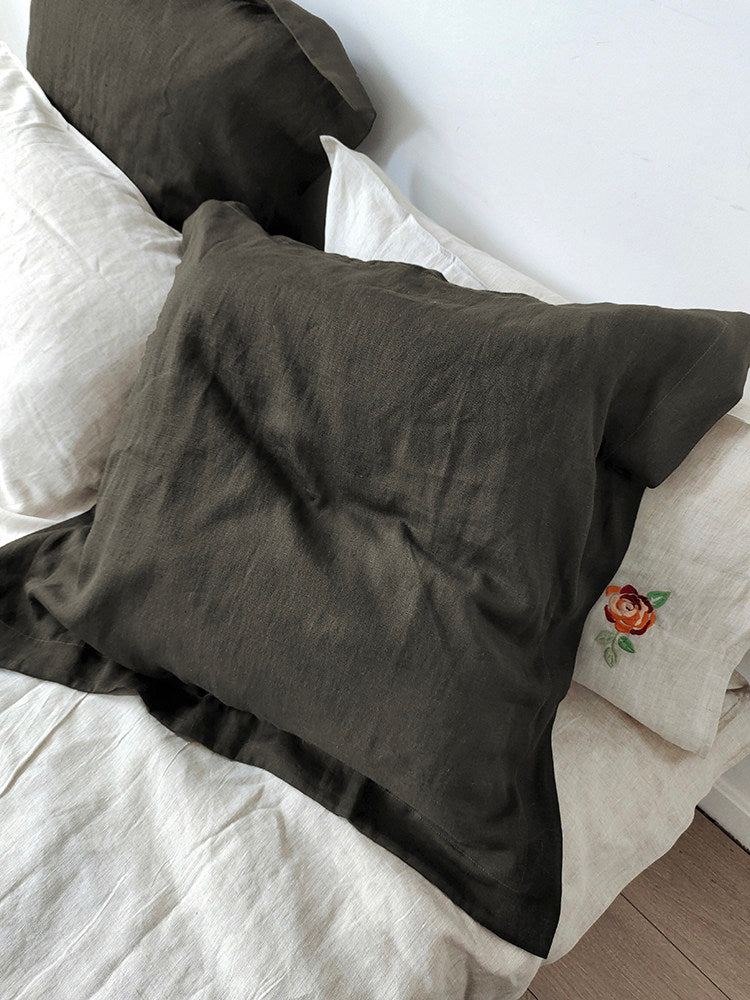 Oxford Flange Linen Pillowcase - 100% Stonewashed Natural Linen - Forest Green