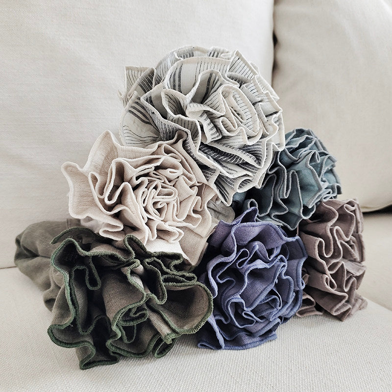Ruffled Linen Pillow with Insert | Soft-Tone - Hemp Smoke Blue