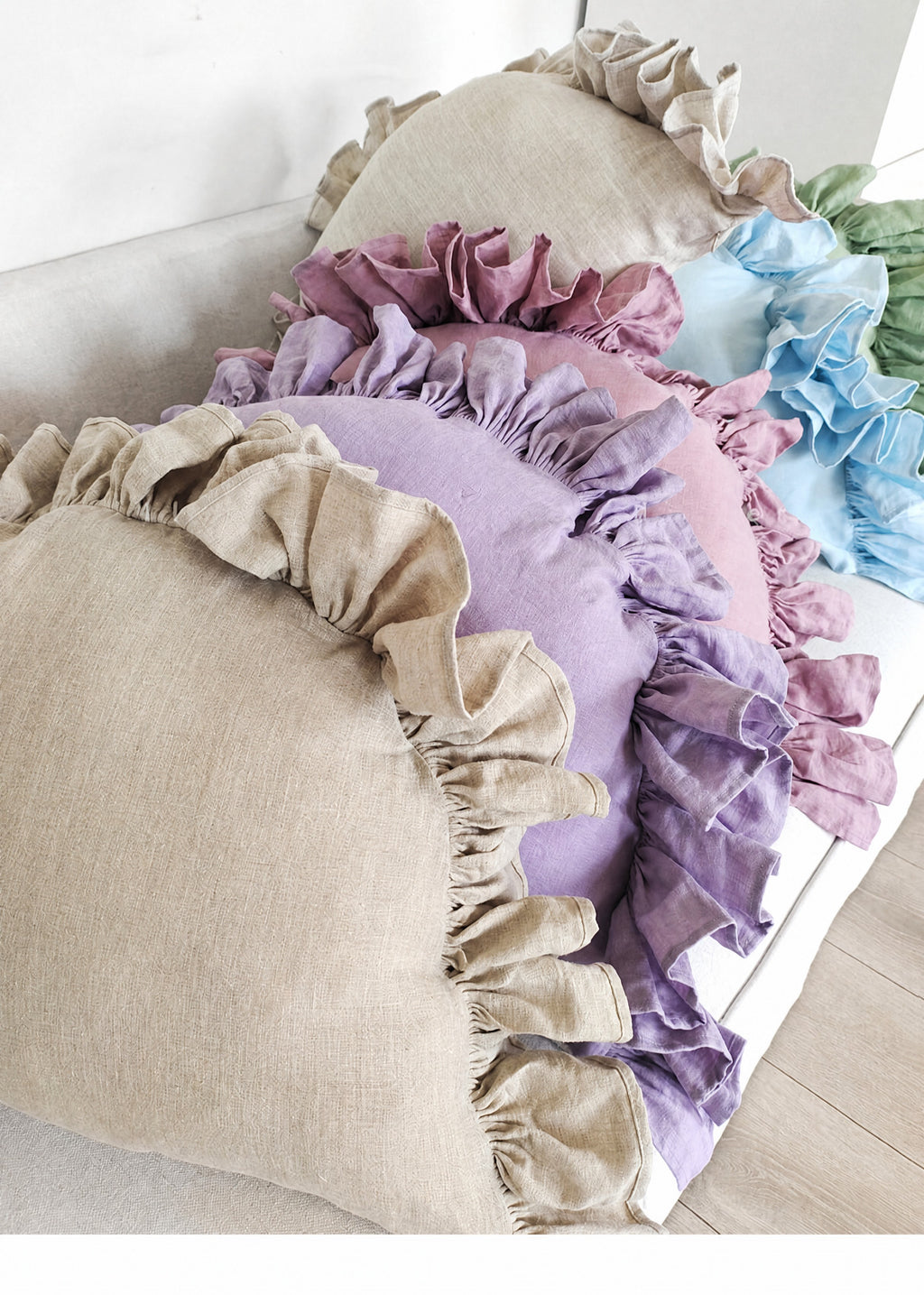 Ruffled Linen Pillow Cover - Soft Pastel - soft violet