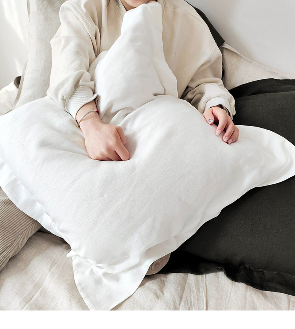 Oxford Flange Linen Pillowcase - 100% Stonewashed Natural Linen - Forest Green