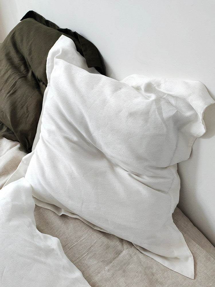 Oxford Flange Linen Pillowcase - 100% Stonewashed Natural Linen - Forest Green