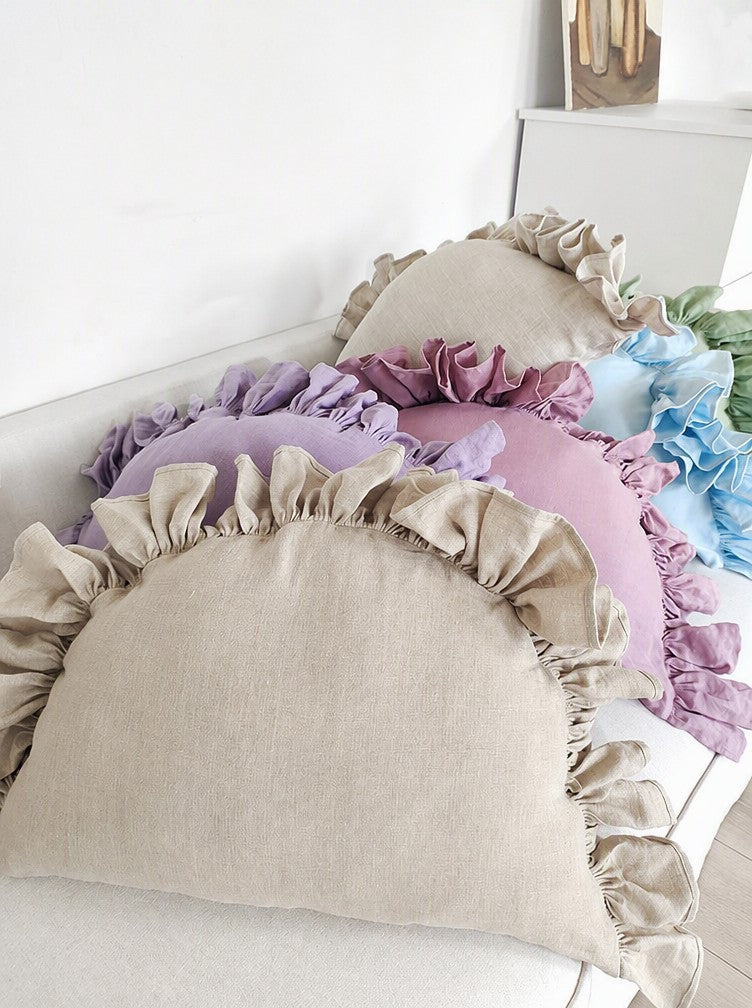 Ruffled Linen Pillow Cover - Soft Pastel - soft violet