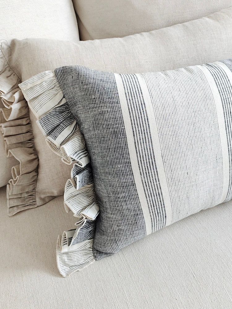 Ruffled Linen Pillow with Insert | Soft-Tone - Hemp Smoke Blue