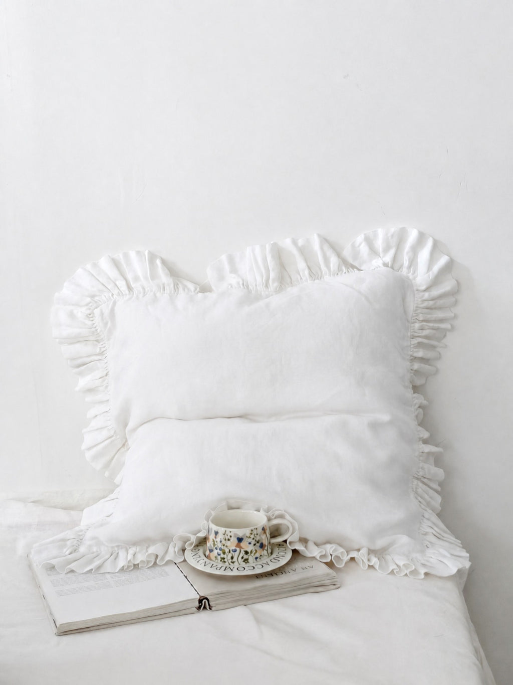 Ruffled Linen Pillow Sham - 100% Stonewashed Natural Linen -  Light pink