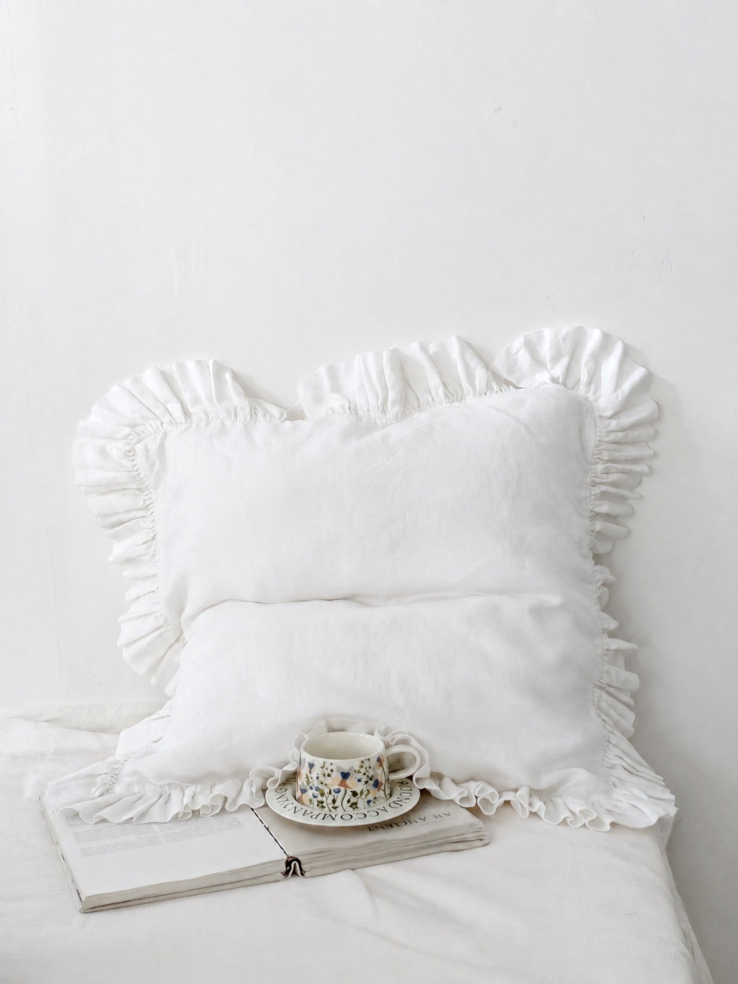 Ruffled Linen Pillow Sham - 100% Stonewashed Natural Linen -  Gray