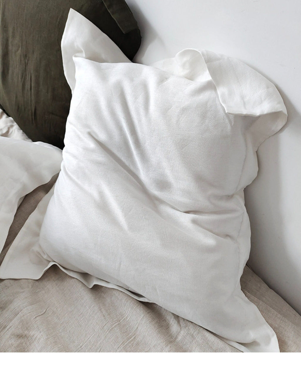 Oxford Flange Linen Pillowcase - 100% Stonewashed Natural Linen - Forest Green