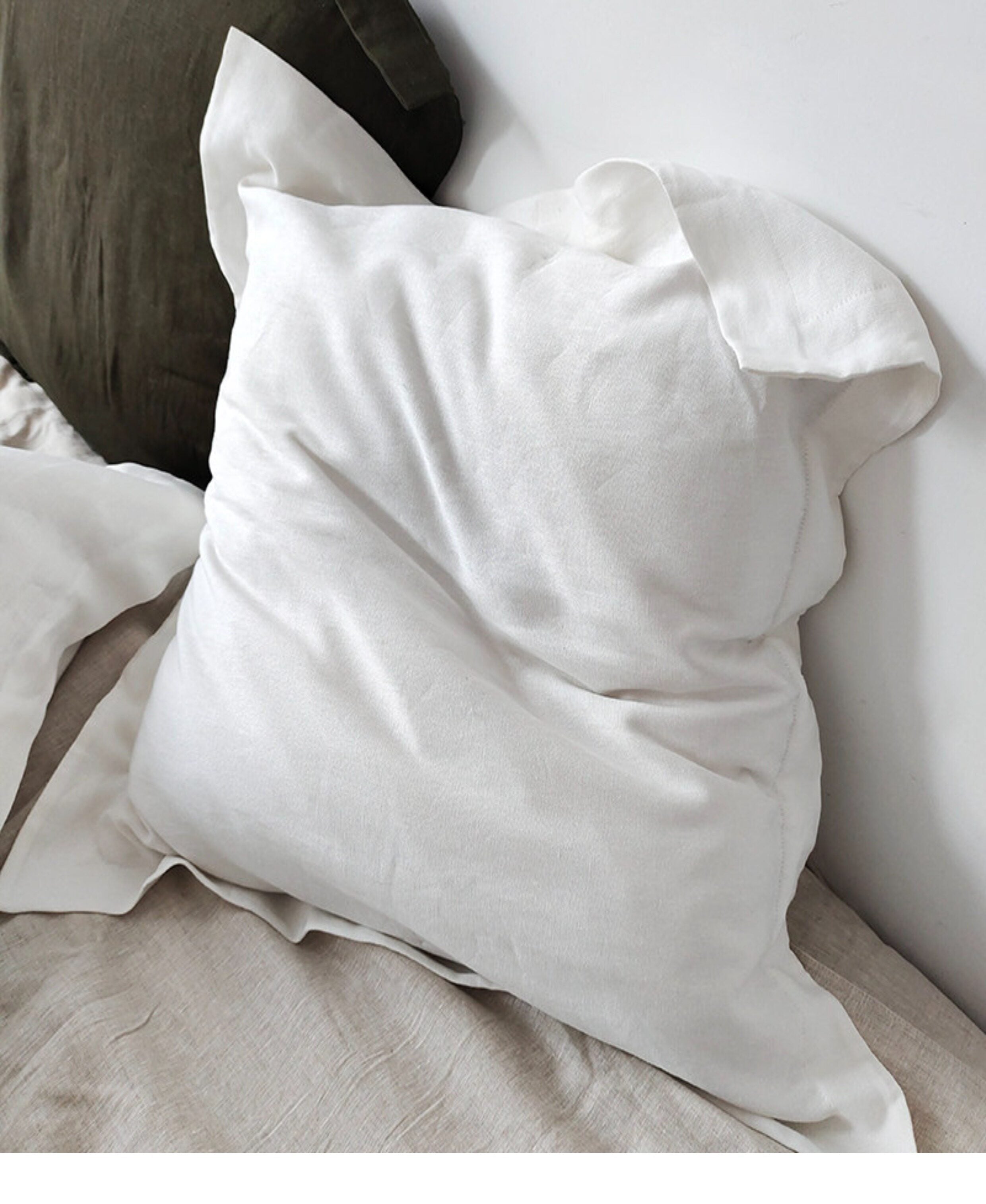 Oxford Flange Linen Pillowcase - 100% Stonewashed Natural Linen - Forest Green