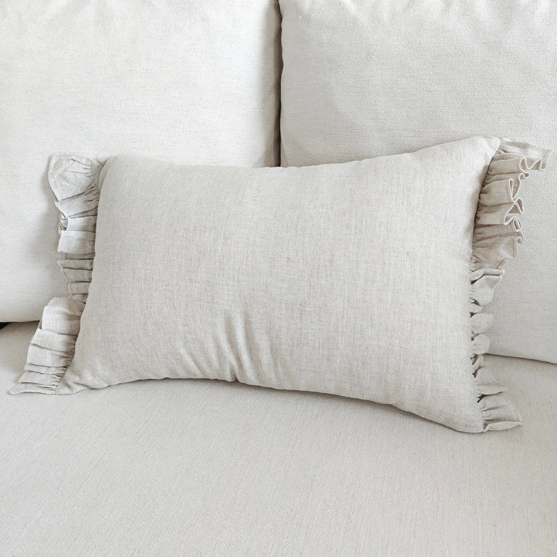 Ruffled Linen Pillow with Insert | Soft-Tone - Hemp Smoke Blue