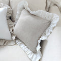 Contrast Ruffle Linen Pillow Cover - Natural linen