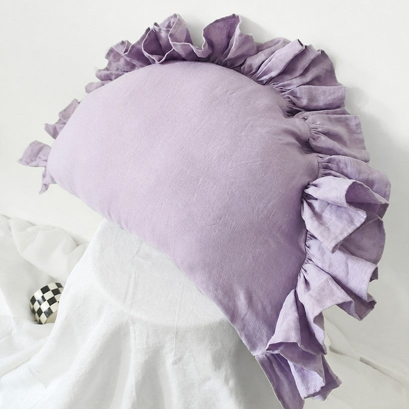 Ruffled Linen Pillow Cover - Soft Pastel - oatmeal