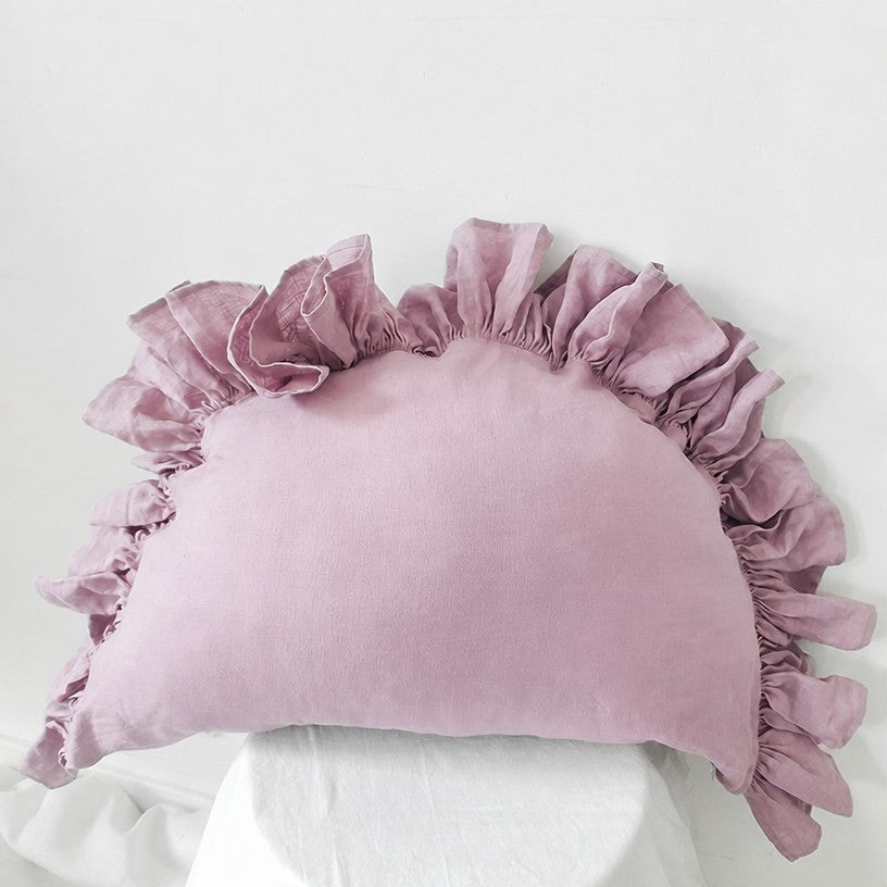 Ruffled Linen Pillow Cover - Soft Pastel - oatmeal