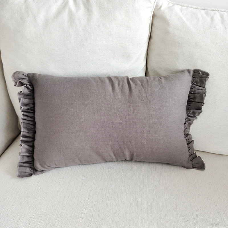 Ruffled Linen Pillow with Insert | Soft-Tone - Hemp Smoke Blue