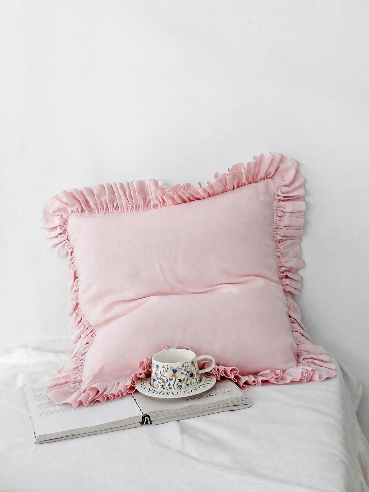 Ruffled Linen Pillow Sham - 100% Stonewashed Natural Linen -  Gray
