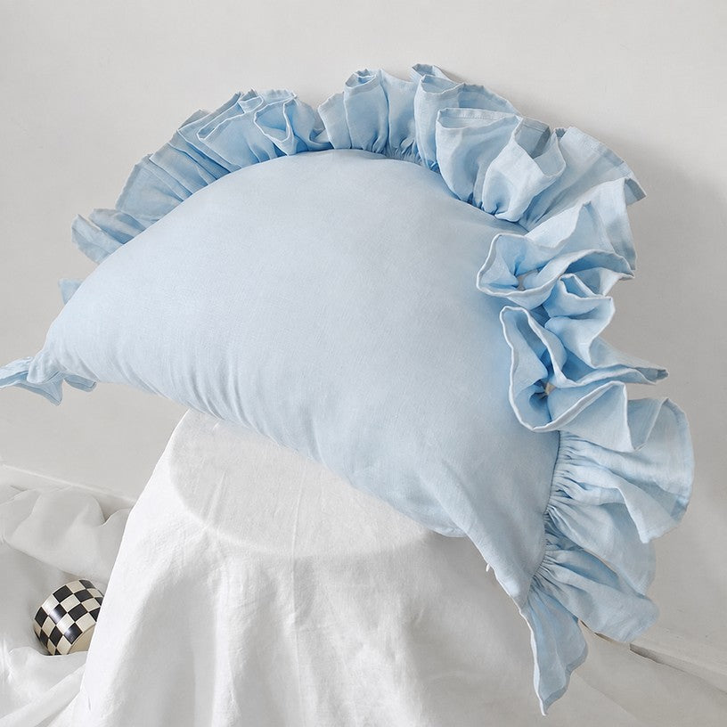 Ruffled Linen Pillow Cover - Soft Pastel - oatmeal