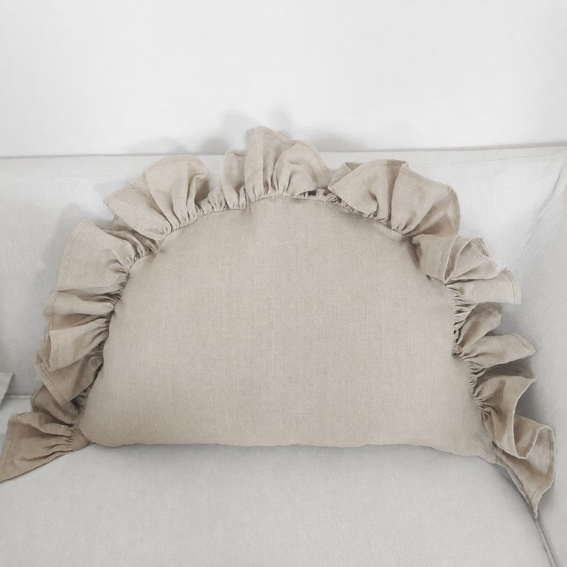Ruffled Linen Pillow Cover - Soft Pastel - oatmeal