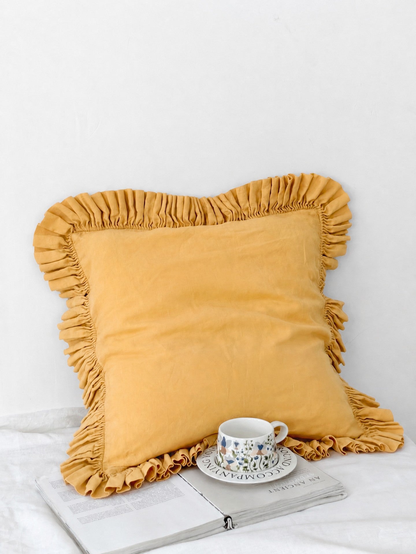 Ruffled Linen Pillow Sham - 100% Stonewashed Natural Linen -  Gray